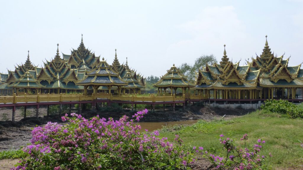 The stunning architecture of the Pavilion of the Enlightened at The Ancient City open-air museum, an easily accessible and highly photogenic Bangkok day trip in Thailand.